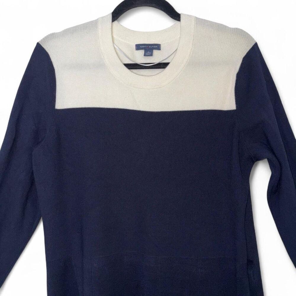 Tommy Hilfiger Navy & Cream Contrast Knit Sweater Dress size XL - Picture 3 of 9